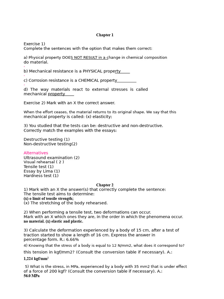 Mechanical Properties of Materials Exercises | PDF | Deformation ...