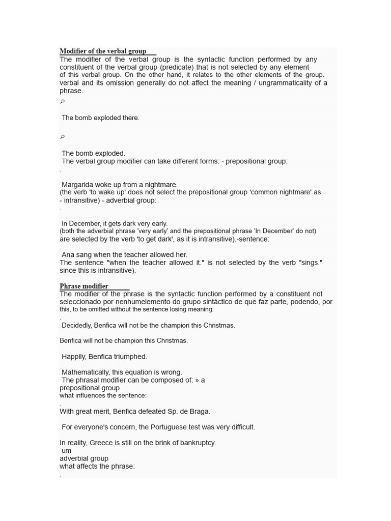 Understanding Verbal and Phrasal Modifiers | PDF | Phrase | Verb