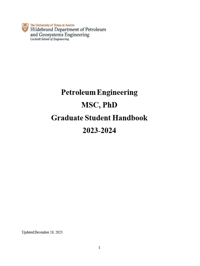 Petroleum Engineering Graduate Handbook 2023 | PDF | Postgraduate ...