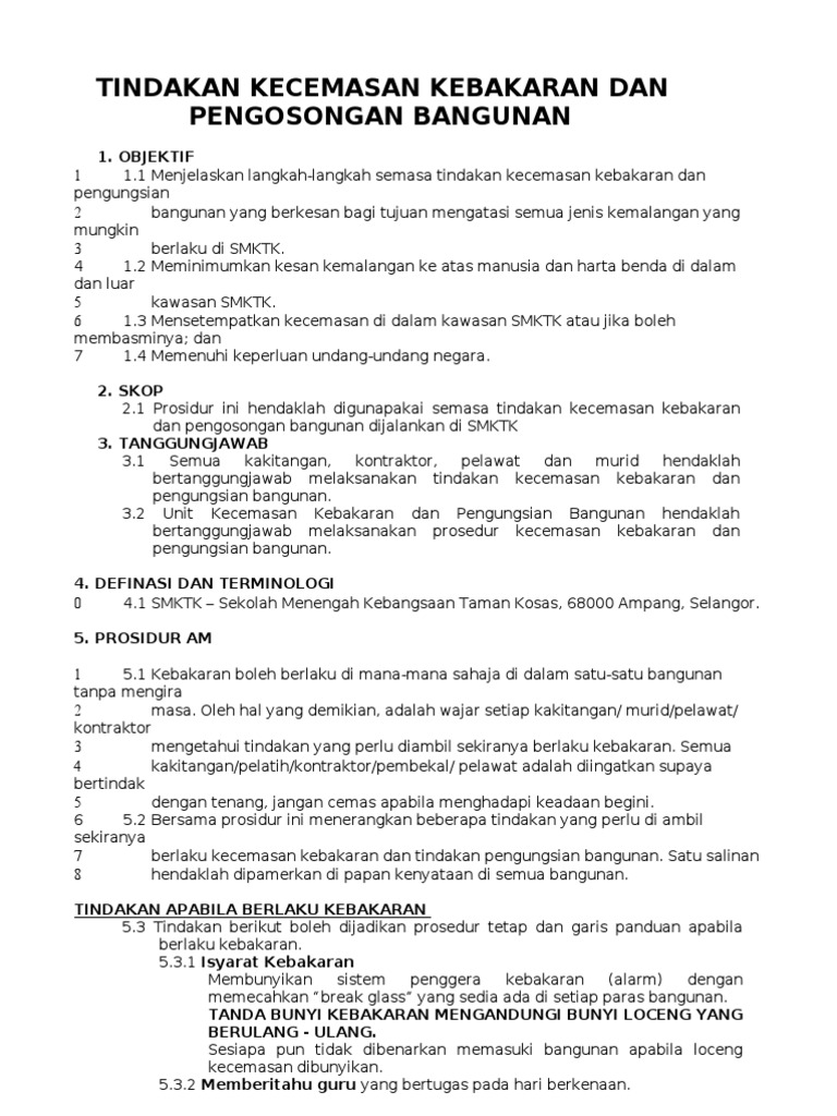 Tindakan Kecemasan Kebakaran Dan Pengosongan Bangunan Pdf