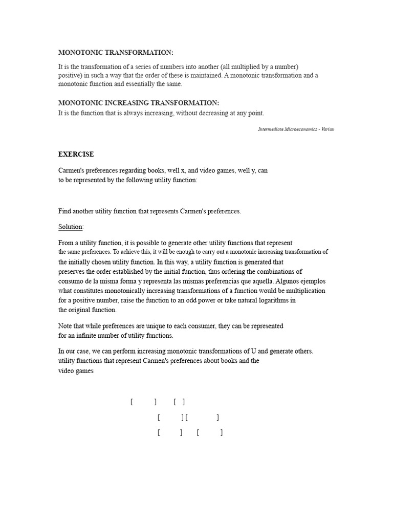 Monotonic Transformations in Utility Functions | PDF | Utility ...
