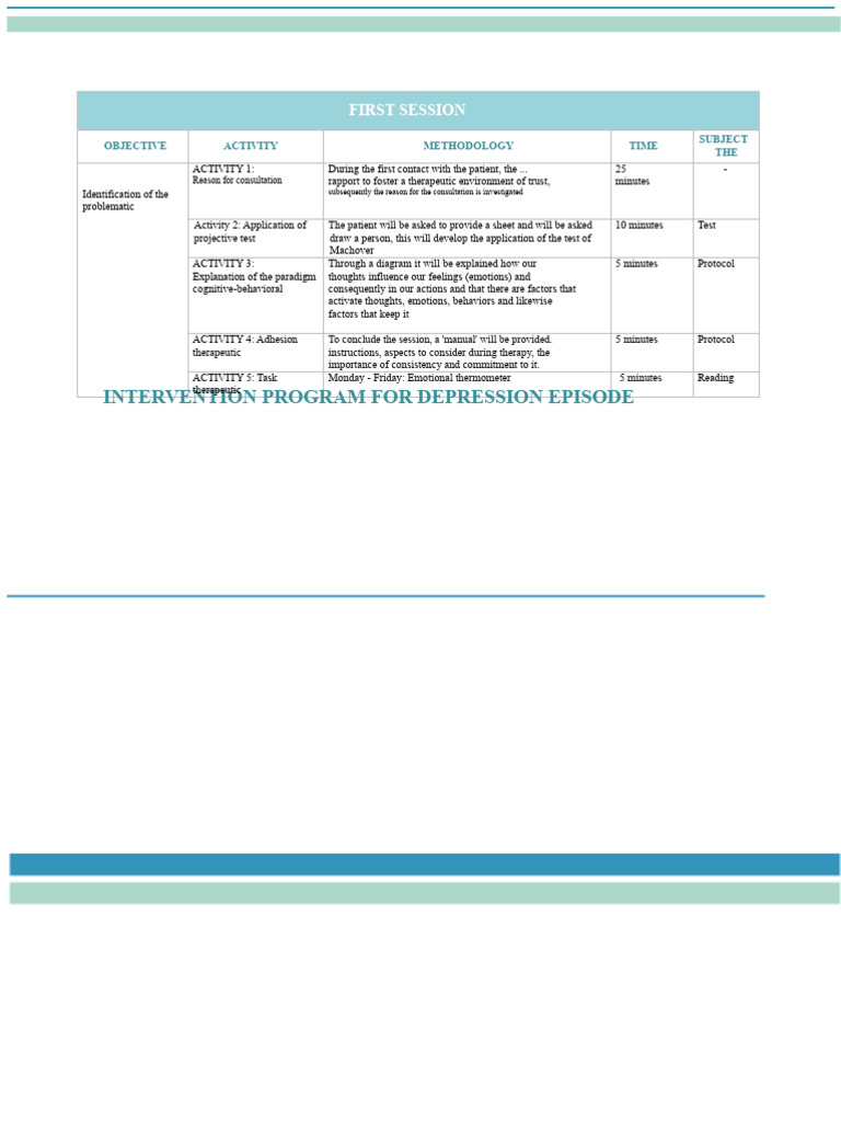 First Session: Therapeutic Activities Guide | PDF | Cognitive ...