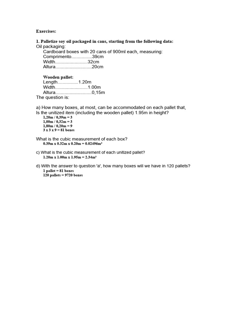 Palletization and Transport Calculations | PDF | Cargo | Ton