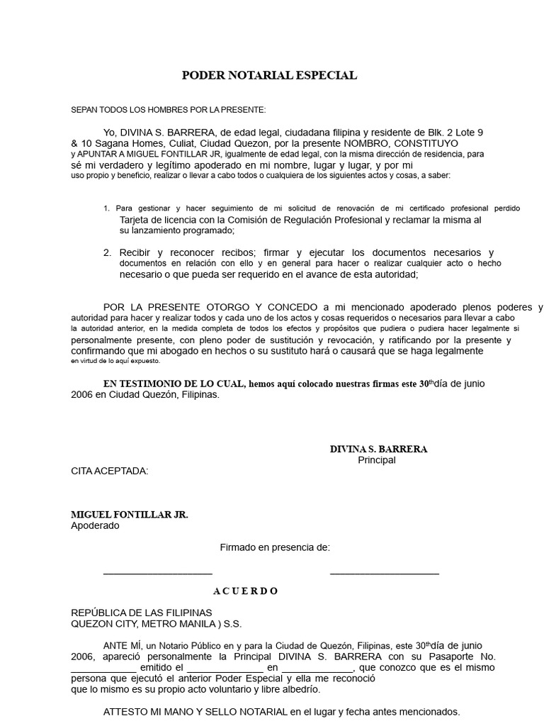Poder Notarial Especial en Filipinas | PDF