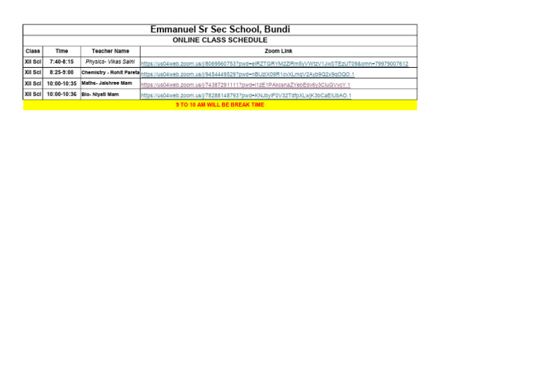 Class 12 Science Online Class Schedule | PDF