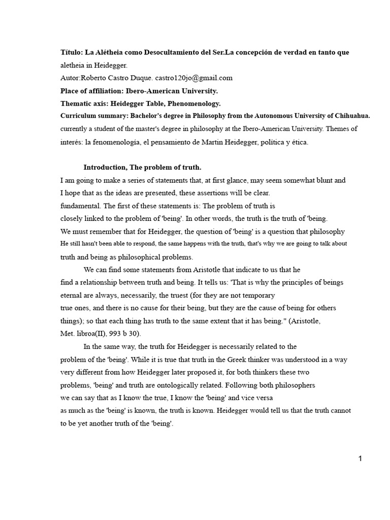 Heidegger's Aletheia: Truth Unveiled | PDF | Truth | Martin Heidegger