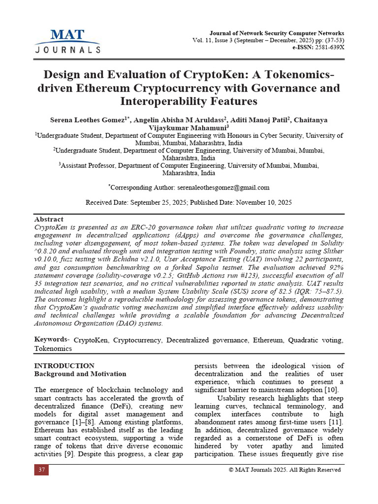 CryptoKen: Tokenomics & Governance in Ethereum | PDF