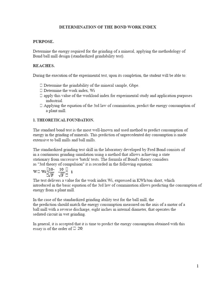 Determination of The Bond Work Index | PDF | Mill (Grinding)