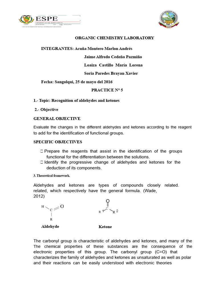 Identifying Aldehydes and Ketones in Lab | PDF | Aldehyde | Ketone