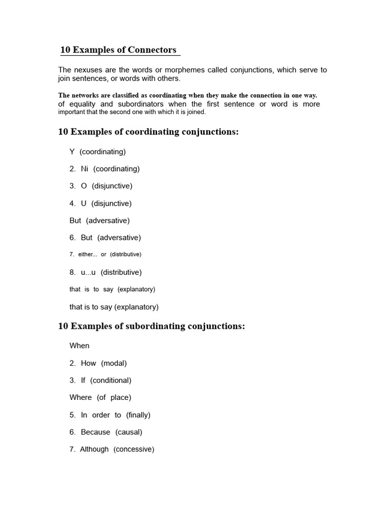 10 Examples of Conjunctions Explained | PDF