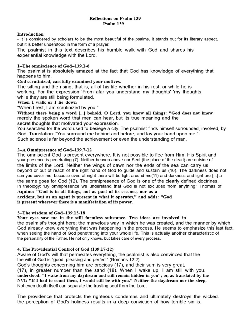 Reflections On Psalm 139 | PDF | Psalms | God