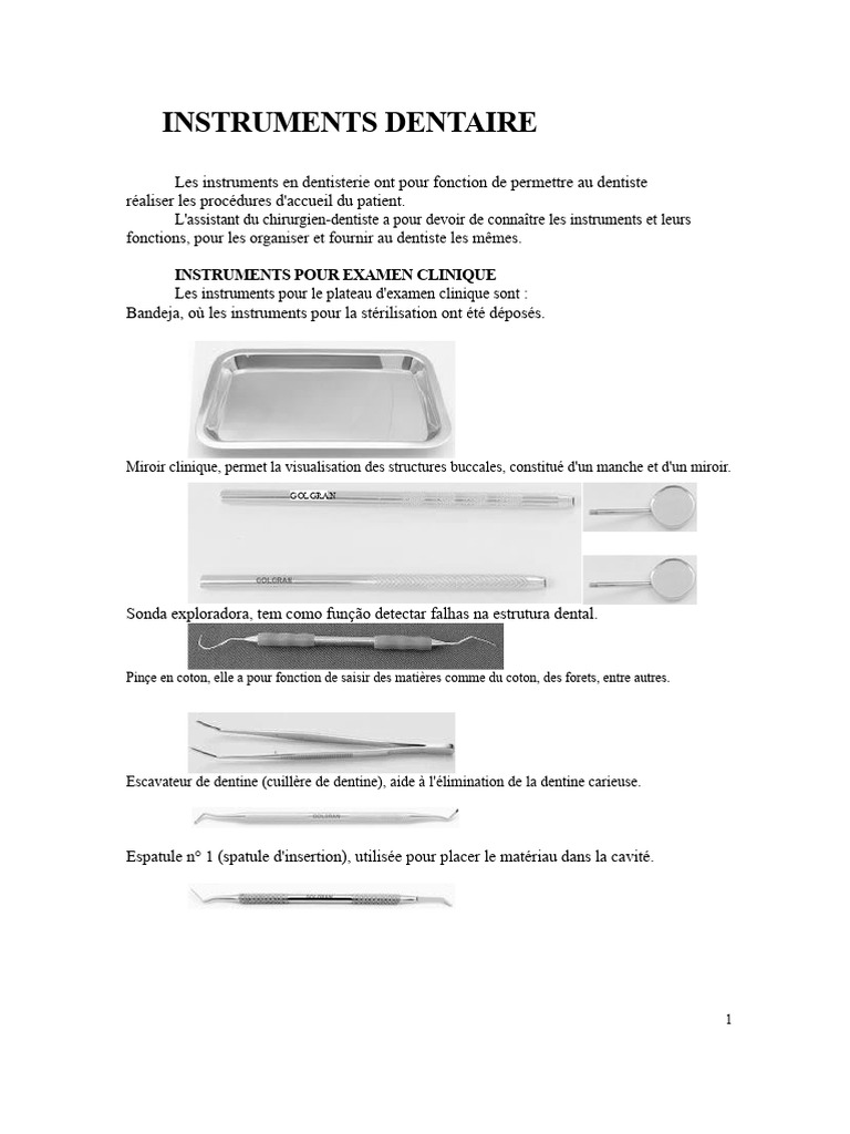 Guide des instruments dentaires essentiels | PDF | Dentiste | Dentisterie