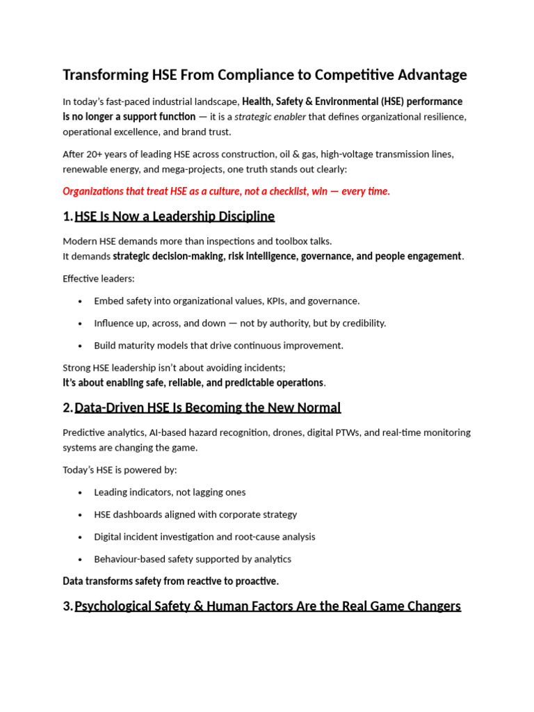 HSE: From Compliance to Competitive Edge | PDF | Economies | Business
