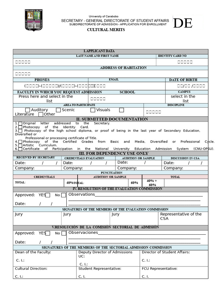 Cultural Merit Application Form | PDF