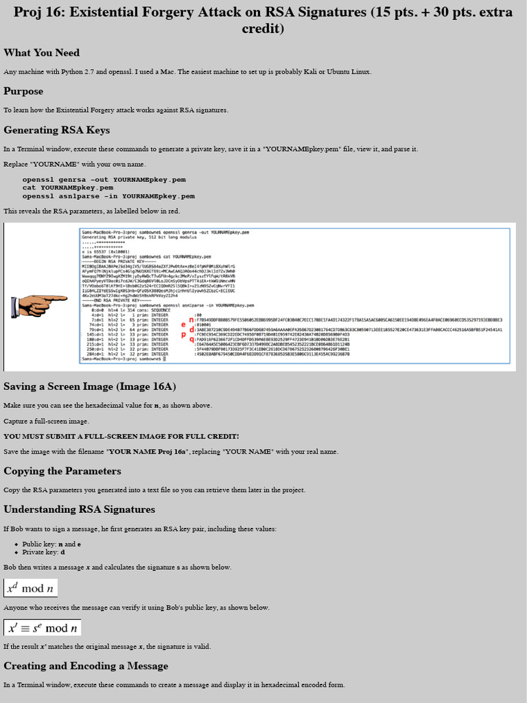 Proj 16 - Existential Forgery Attack On RSA Signatures (15 Pts. + 30 ...