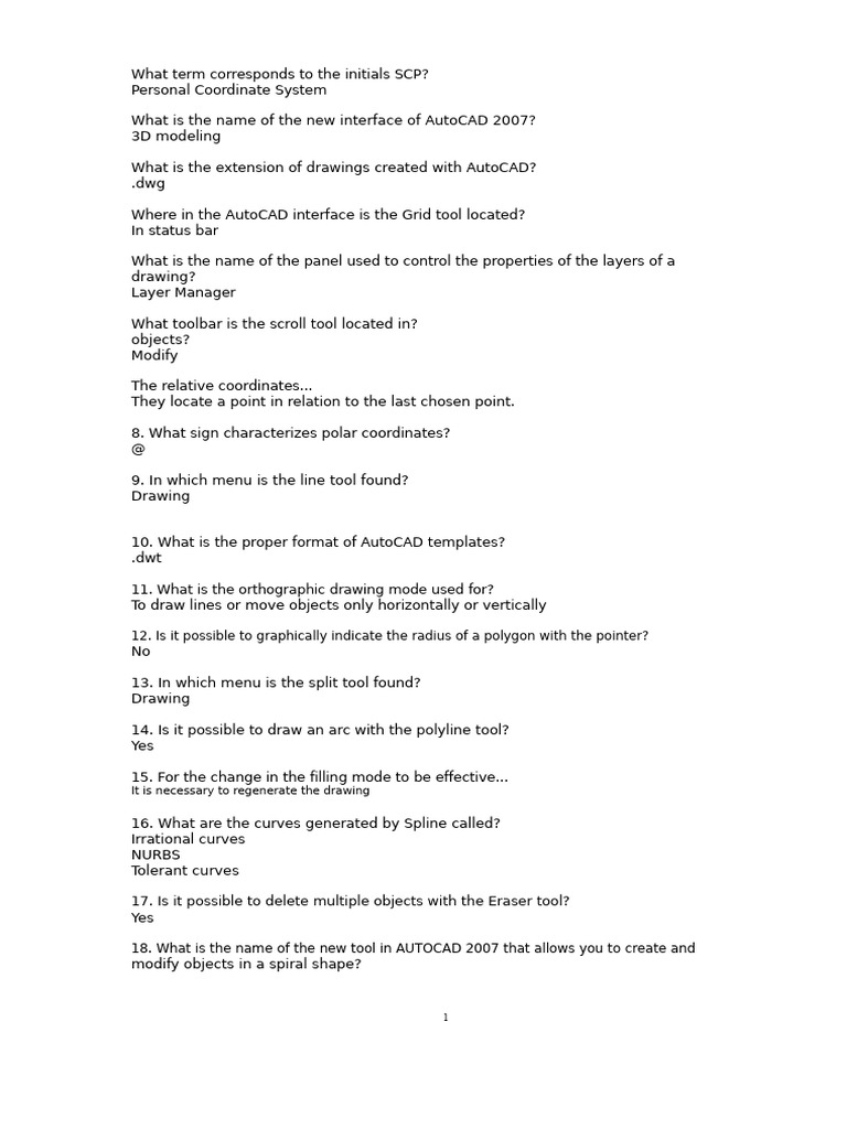 AutoCAD Questionnaire | PDF