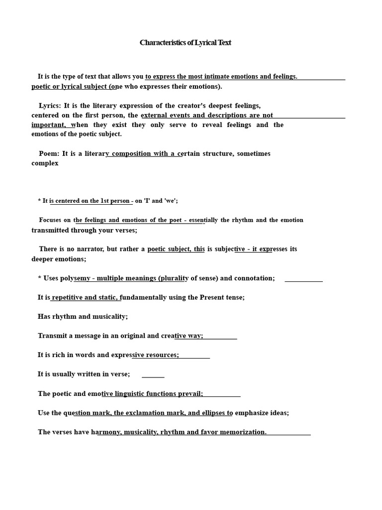 Understanding Lyrical Text Characteristics | PDF