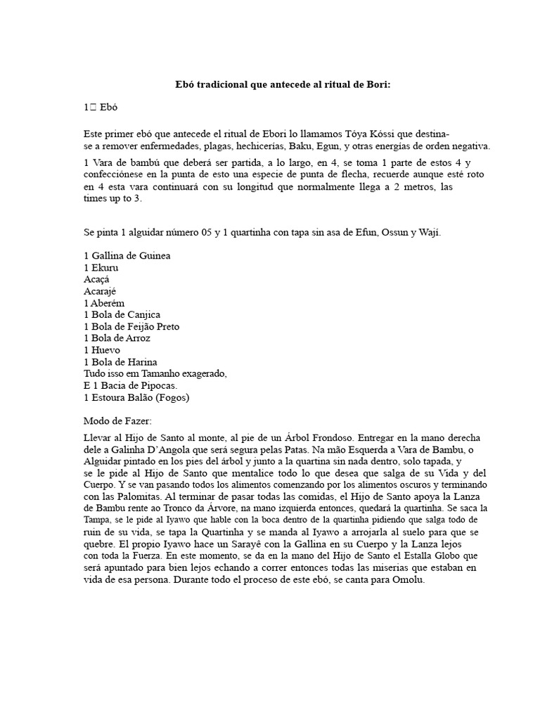 Ritual de Ebó y Bori en Tradición Yoruba | PDF
