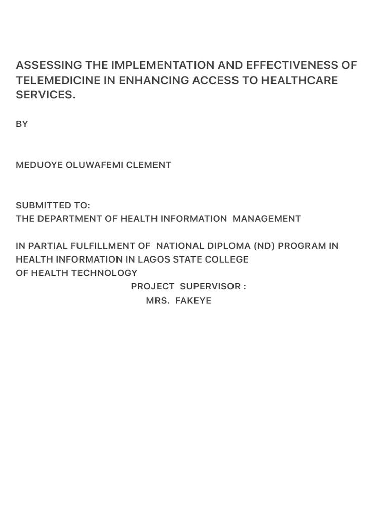 Assessing The Implementation and Effectiveness of Telemedicine in | PDF ...