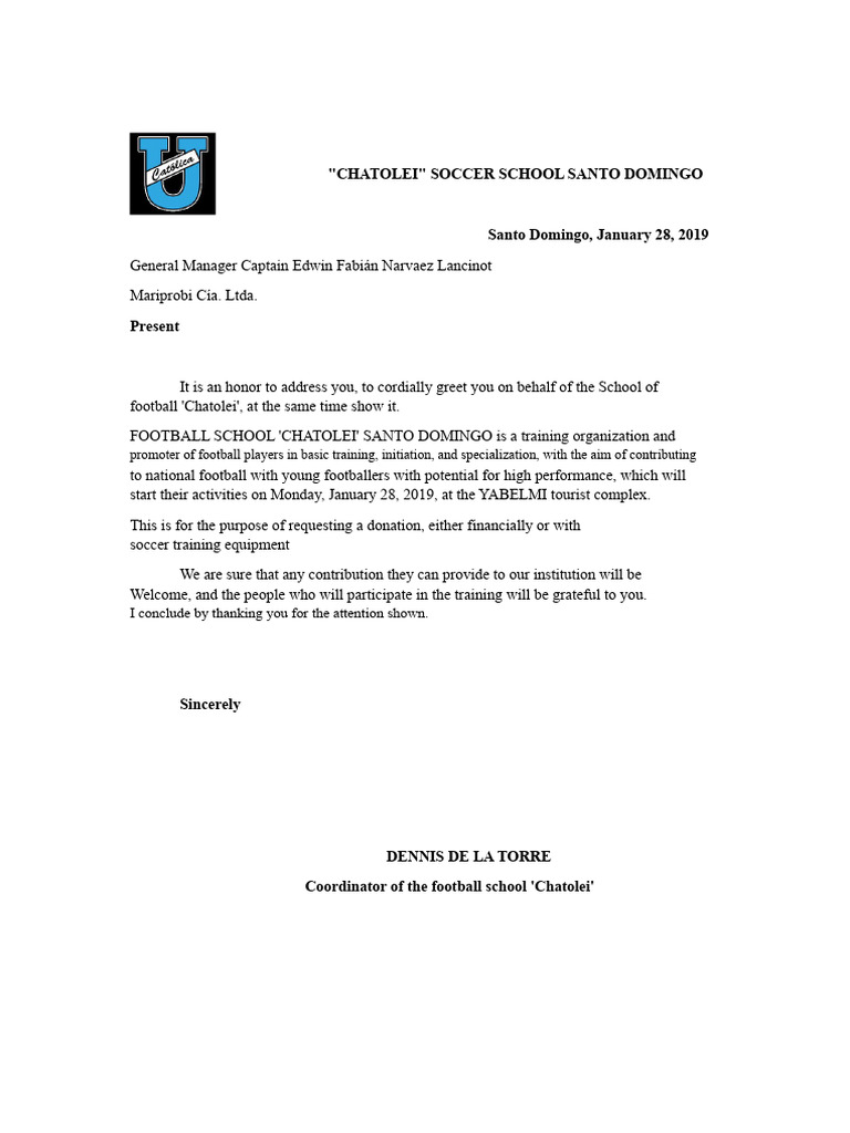 School of Soccer Letter | PDF