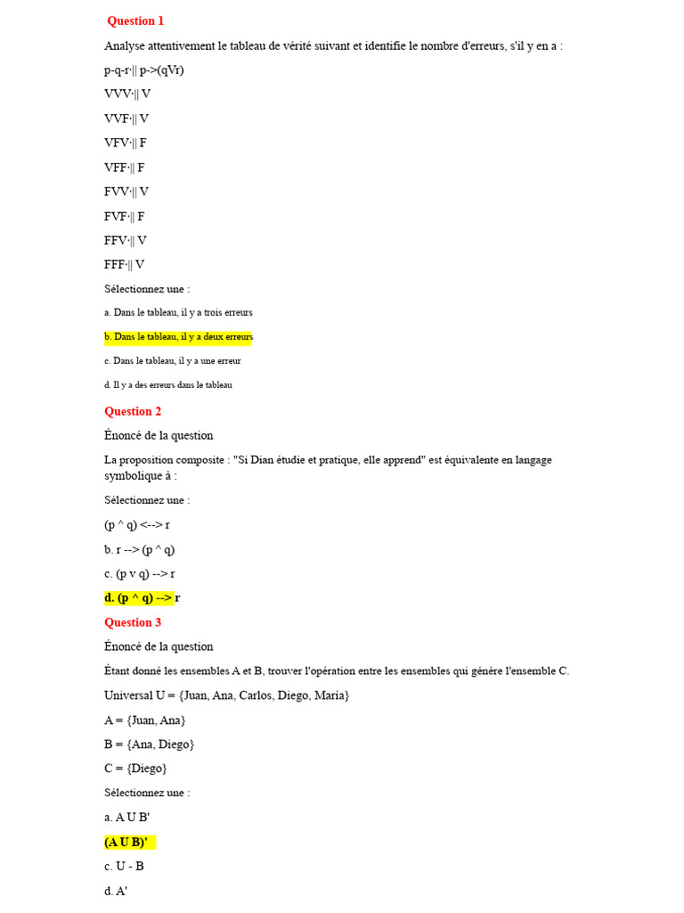 Analyse des erreurs en logique et ensembles | PDF | Logique ...