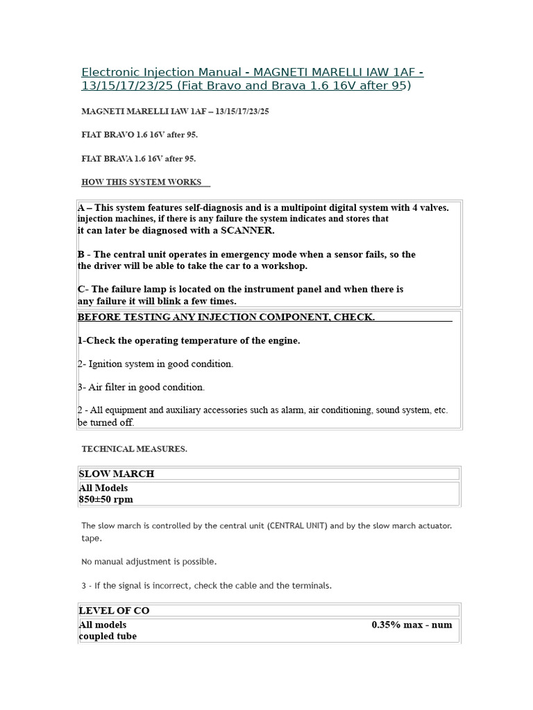 MAGNETI MARELLI IAW 1AF Injection Manual | PDF | Throttle | Electrical ...