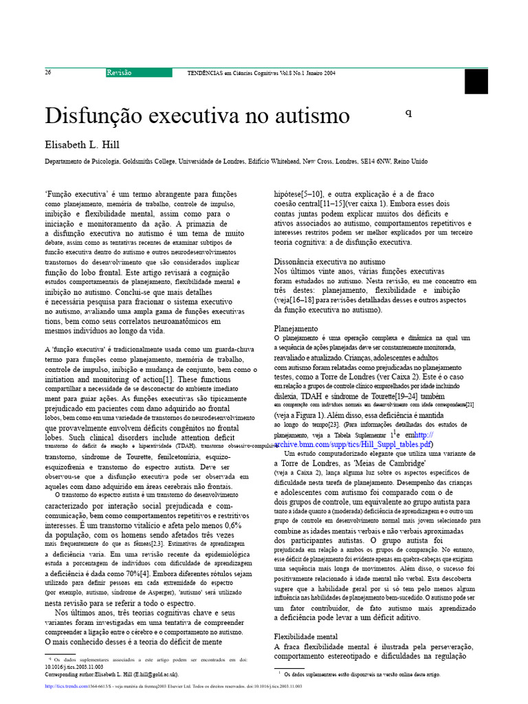 Disfunção Executiva no Autismo: Revisão | PDF | Autismo | Transtorno de ...