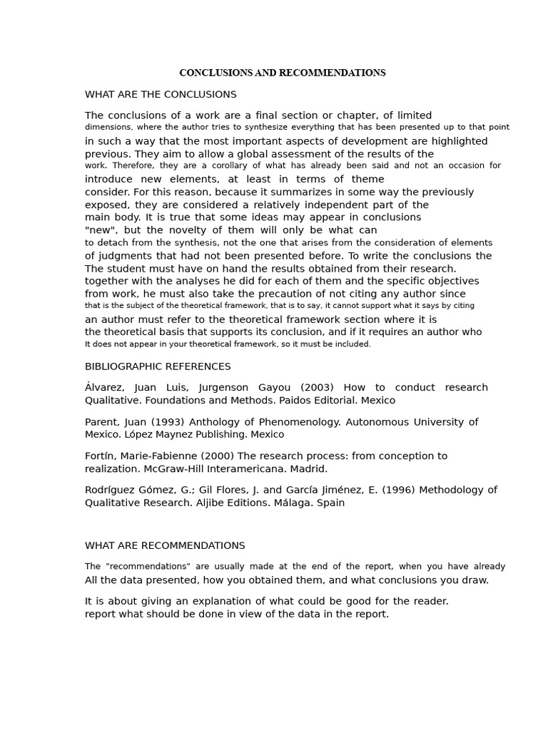 Conclusions and Recommendations | PDF | Qualitative Research | Methodology