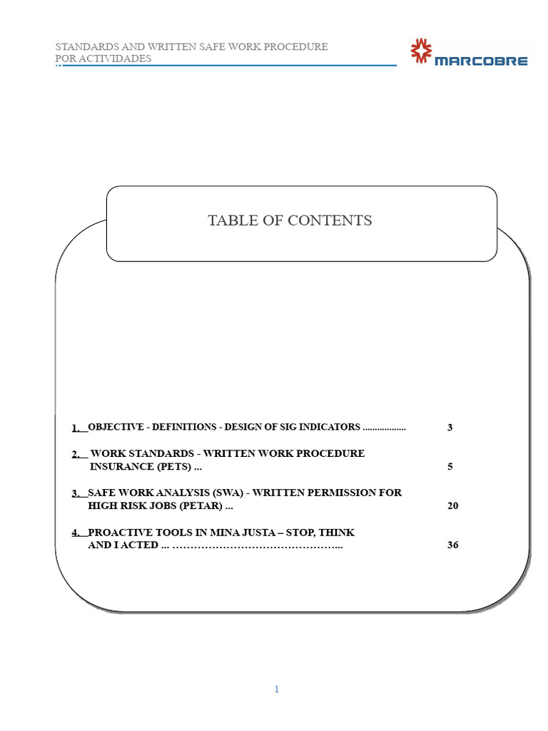 Manual - Standards and Written Procedure For Safe Work by Activities ...