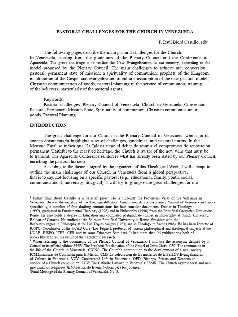 Pastoral Challenges for the Church in Venezuela Article ITER | PDF ...