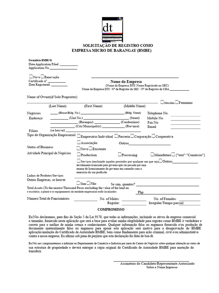 Registro de Empresa Micro BMBE: Formulário | PDF | Business