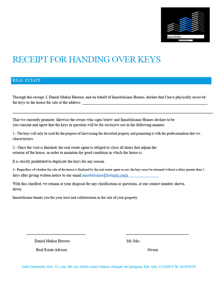Receipt For Key Delivery | PDF