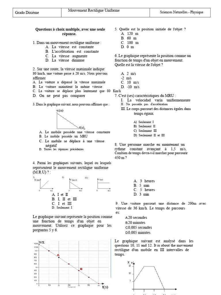 Comprendre le Mouvement Rectiligne Uniforme | PDF | Accélération | Vitesse