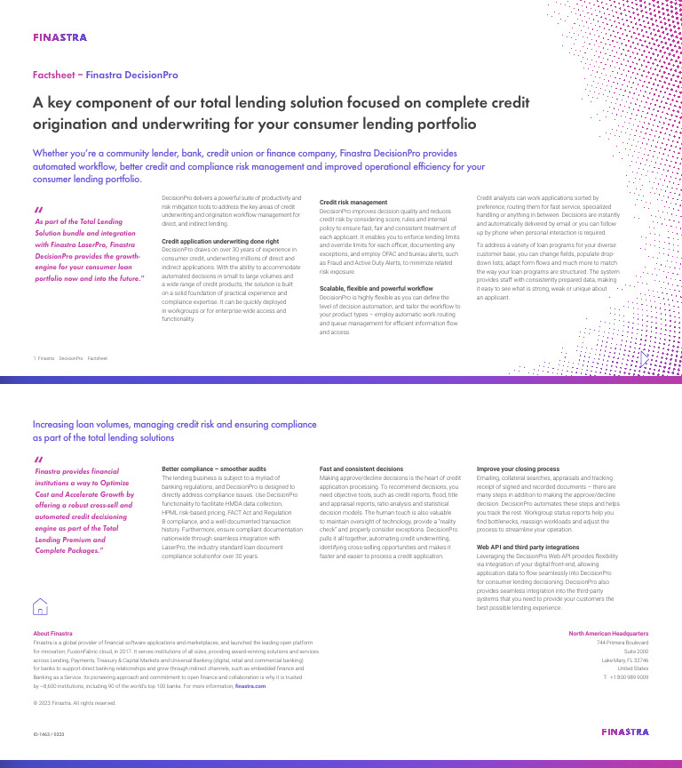 Finastra DecisionPro: Streamlined Lending Solutions | PDF | Loans | Banks