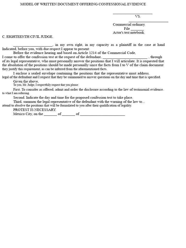 Model of Written Document Offering Confessional Evidence | PDF