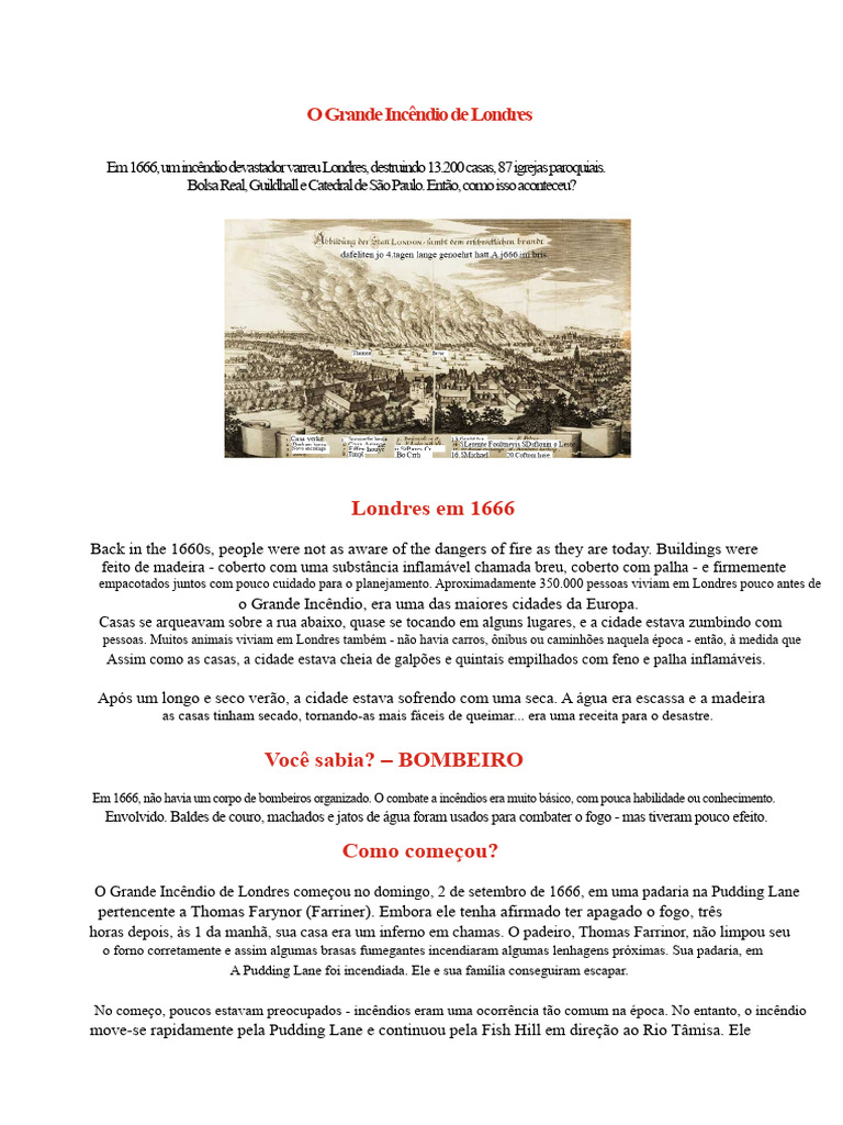 O Grande Incêndio de Londres em 1666 | PDF | Londres | Incêndios