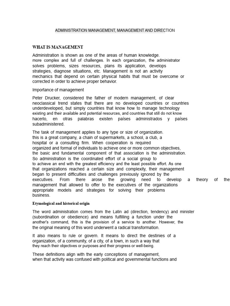 Reading No. 1 Administration, management, leadership, and direction (1 ...