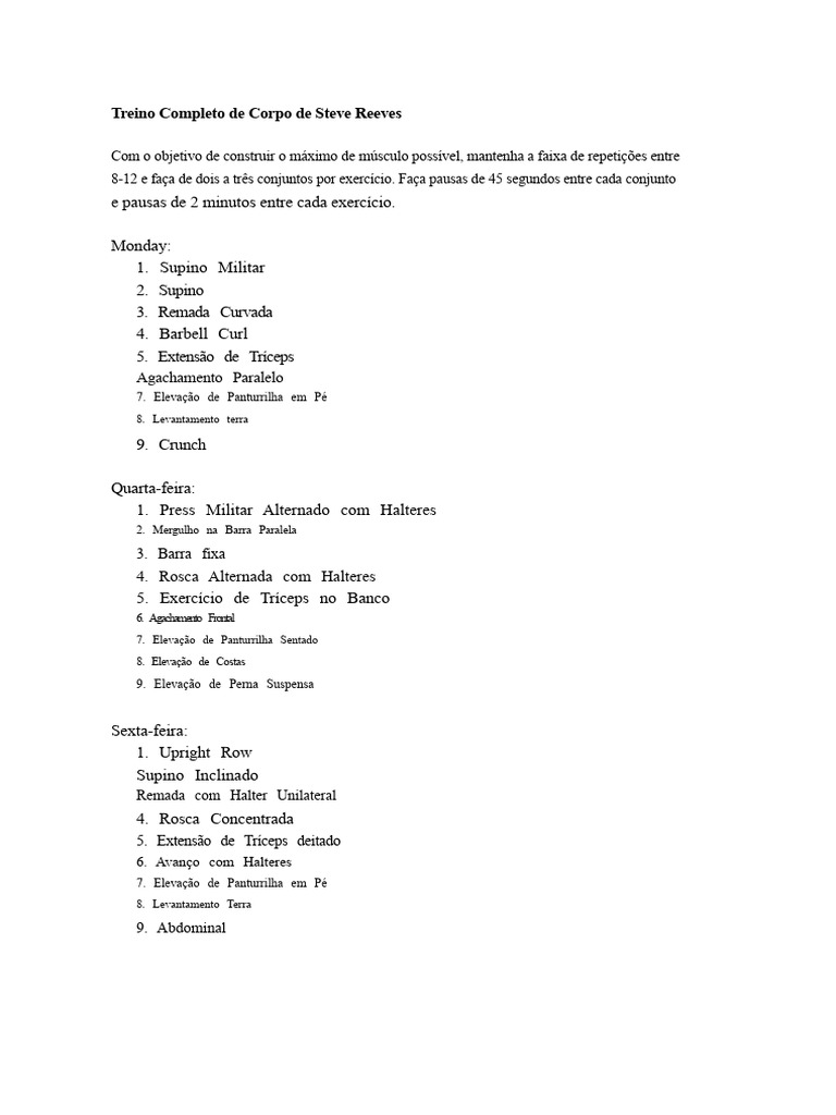 Treino de Corpo Completo de Steve Reeves | PDF