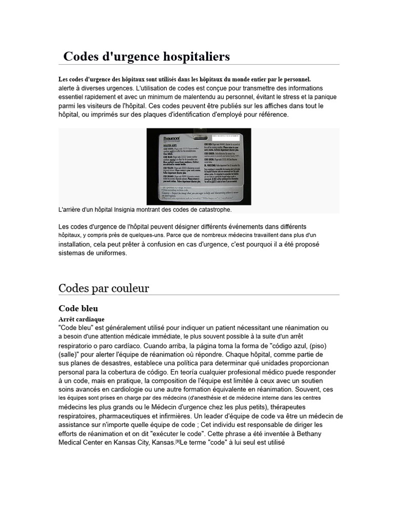 Codes d'urgence hospitaliers expliqués | PDF | Médecine clinique | Médecine