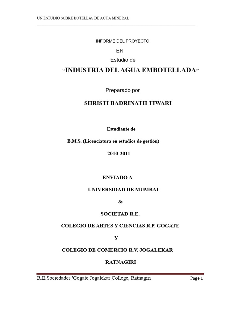 Estudio de la Industria del Agua Mineral | PDF | Agua | Alimentos