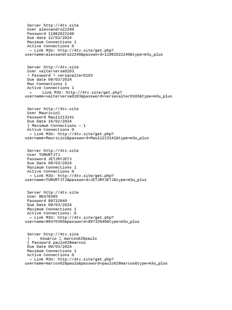 M3U Links and User Credentials List | PDF | Hbos | Password