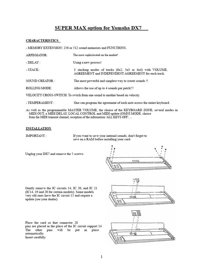 Yamaha DX7 SUPER MAX Upgrade Guide | PDF | Synthesizer | Music Production