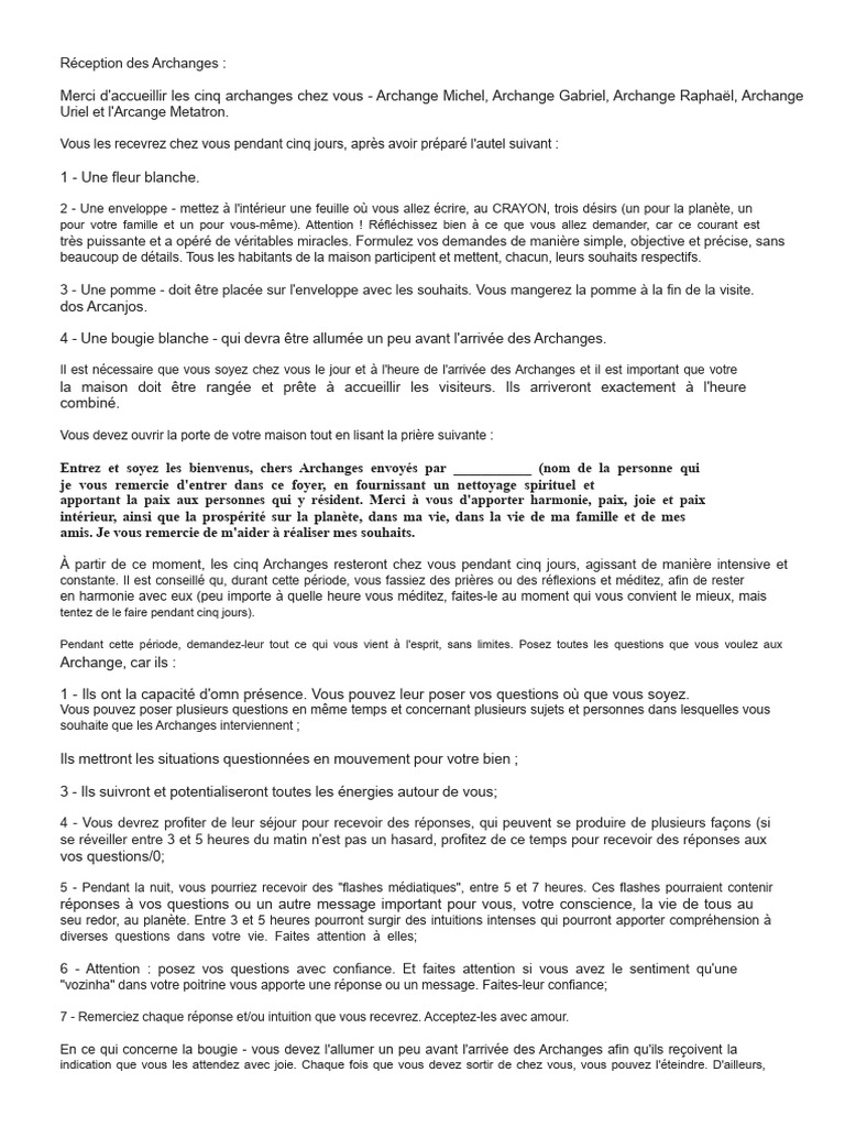 Accueil des Archanges : Guide Pratique | PDF | Prière