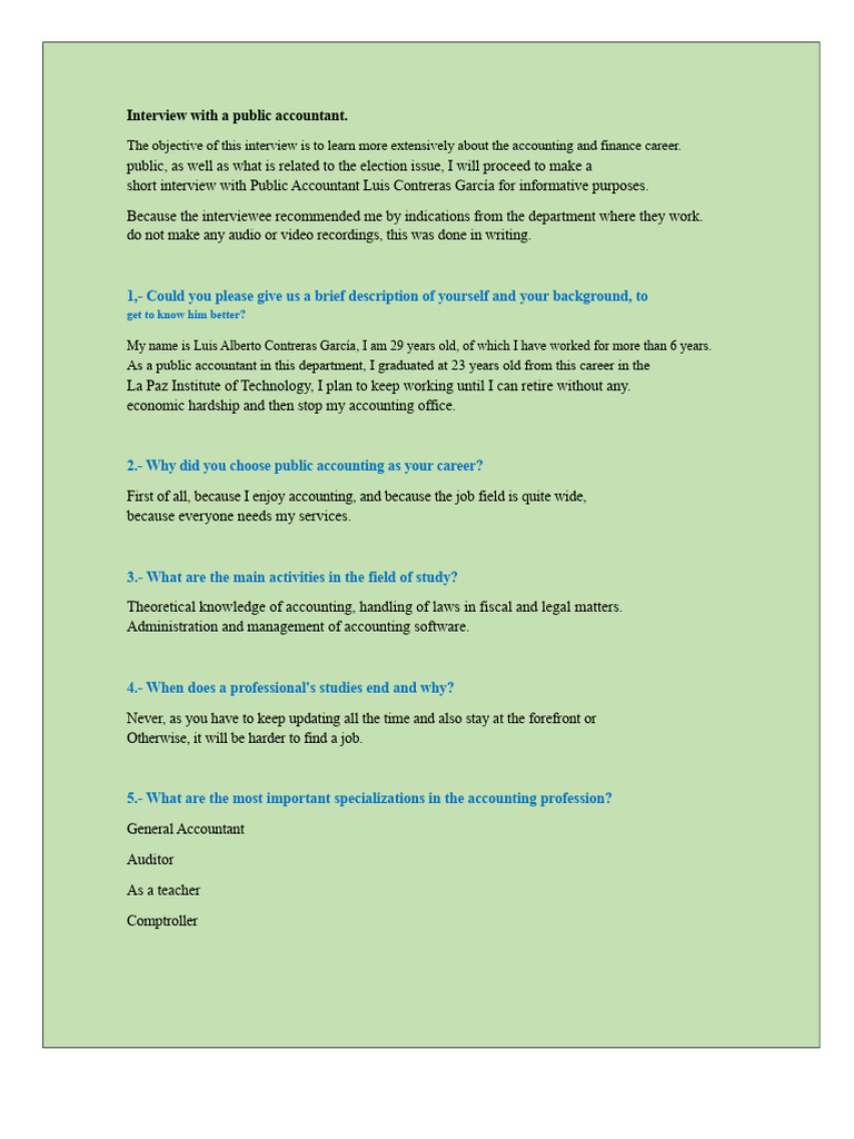 Interview With A Public Accountant | PDF | Audit | Financial Audit