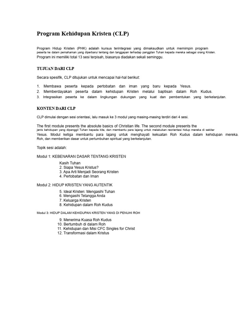 Program Kehidupan Kristen untuk Pertobatan | PDF