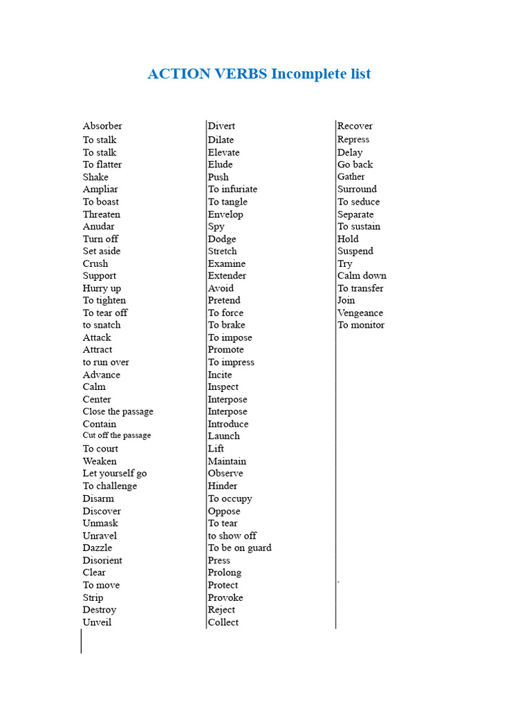 Action Verbs List for Writing | PDF