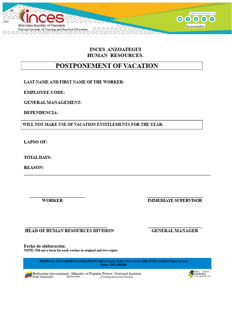 POSTPONEMENT OF VACATIONS.odt | PDF