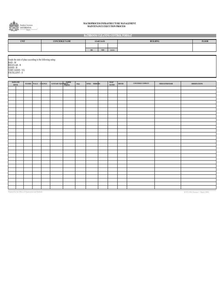 Bathroom cleaning control format | PDF | Bathroom | Hygiene