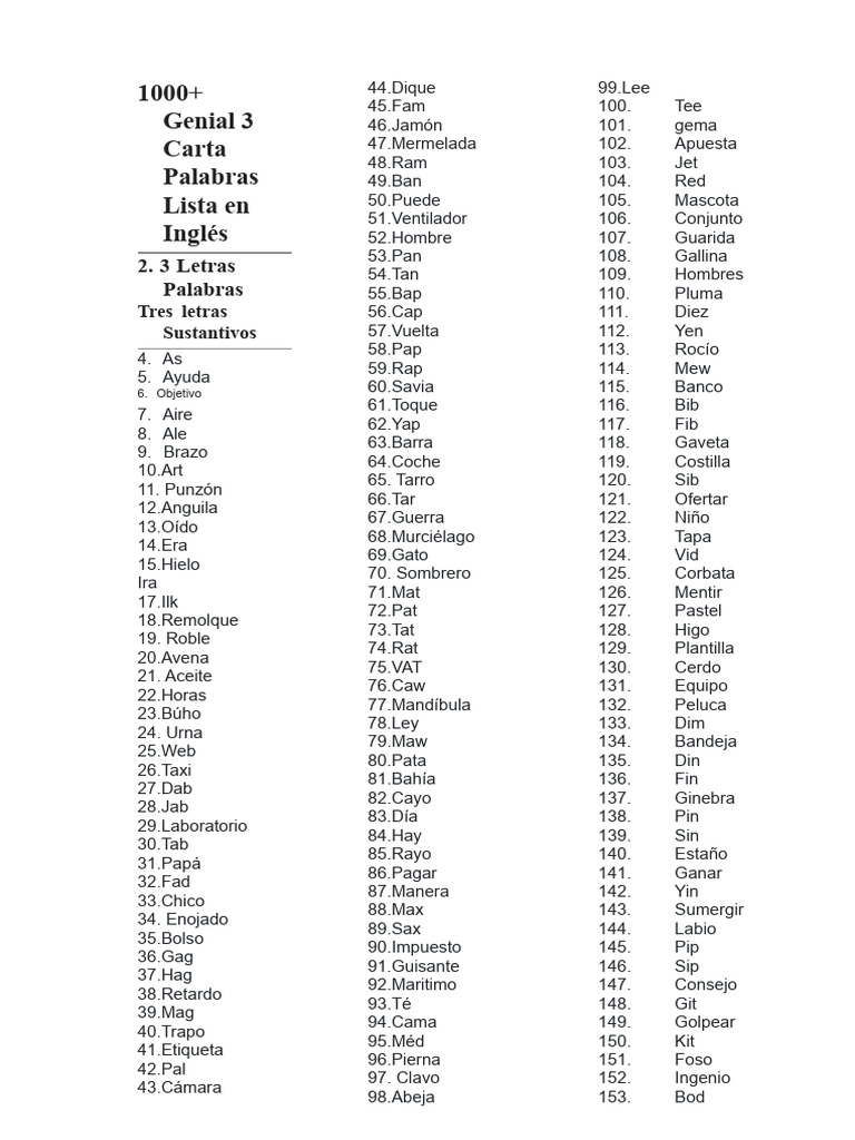 Lista de Palabras de Tres Letras | PDF | Unidades Semánticas