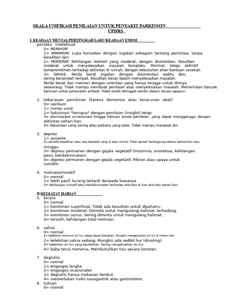 Skala Penilaian UPDRS untuk Parkinson | PDF